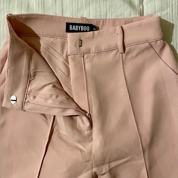 Light Pink Tailored Shorts, High Waisted Tailored Short, Pink Linen Shorts - Picture 7 of 9